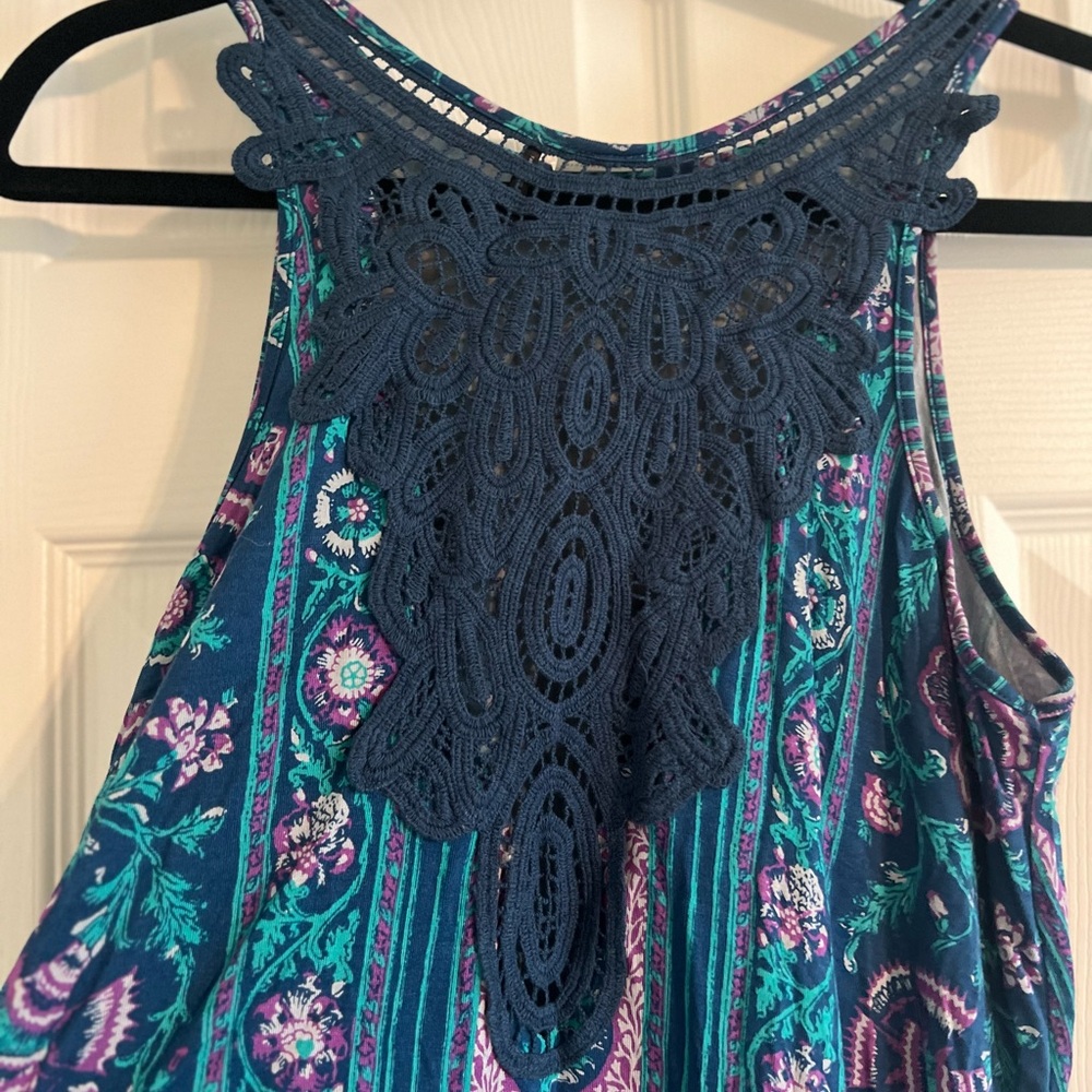 Anthropologie Akemi & Kin women’s top, crochet back. Blue purple, teal. Sz M NWT - Picture 3 of 5